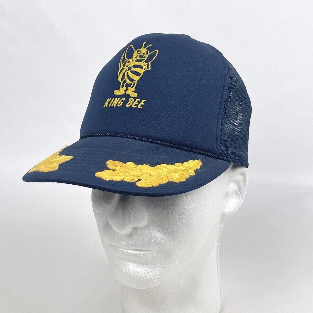 Vintage KING BEE Navy Blue Snapback Mesh Trucker Foam Rope Hat Scrambled Eggs